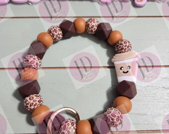 Beaded Bangle coffee cup brown Java Keychain/beaded Bangle for her/brown coffee java wristlet Bangle bracelet