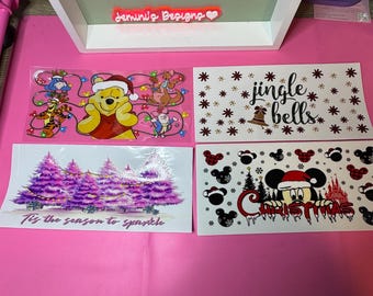UV DTF bundle Ready to Apply| Christmas bear, mouse, trees & jingle 4 wraps | Permanent decal | No heat needed | Waterproof material