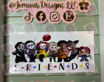 UV DTF 16 oz Glass can Ready to press|  Halloween friends | uvdtf wrap | Permanent decal | No heat needed | Waterproof