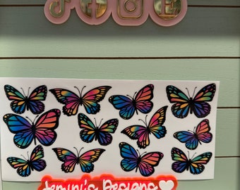 UV DTF  Ready to Apply |butterflies rainbow colors| uvdtf wrap | Permanent decal | No heat needed | Waterproof material