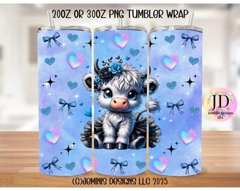 Blue Ballerina cow PNG file design for tumbler sublimation. Blue tutu Ballerina highland cow fits 20 or 30 oz tumblers.  PNG Digital file
