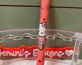 Cat Glitter Pens, Glitter Gel Pens- ballerina cat, heart uvdtf over resin glitter pen/coral glitter pen