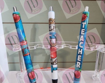 Teacher pen wrap pen, pen wrap with Lots of vibrant colors sparkle.   Gorgeous resin pen with pen wrap.  No glitter on these.