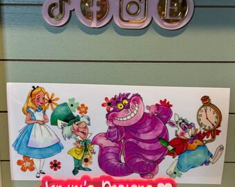 Striped smiling cat and friends/ pink grinning cat| uvdtf cup wrap ready to press |Tea party cat/queen /mad guy/rabbit