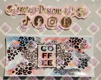 UV DTF 16 oz Glass can Ready to Apply| coffe leopard | uvdtf wrap | Permanent decal | No heat needed | Waterproof material