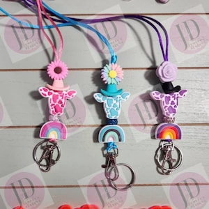 Silicone cowboy hat and cowhead lanyards/Custom Bead lanyards//Bead cowhead & Rainbow lanyard/bead badge holder /bead cowhead Keychain