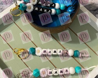 Ready to Ship Beaded MAMA teal or light teal Keychain/beaded Keychain, choice of one beaded MAMA Keychain/gifts for mom