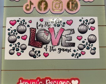 UV DTF 16 oz Glass can Ready to Apply| for love of the game volleyball | uvdtf wrap | Permanent decal | No heat needed | Waterproof material