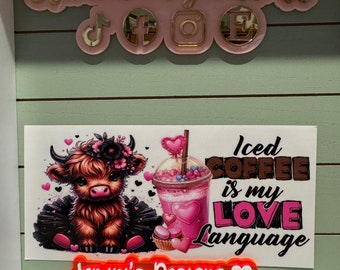 UV DTF Ready to Apply| iced coffee love language ballerina cow uvdtf wrap/ pink & black | Permanent decal | No heat needed | Waterproof