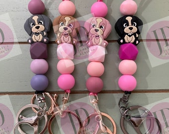 Silicone puppy Bead lanyard /Custom Bead lanyard /dog bead lanyard /Bead Keychain/bead badge holder