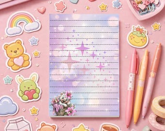 Bear with stargazer lily notepad PNG DIGITAL FILE/ Custom notepad/ design can be sized to suit your needs/ Girly notepad/ Purple notepad
