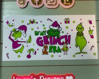 UV DTF 16 oz Glass can Ready to press|  Mean one| in my Grinch Era | uvdtf wrap | Permanent decal | No heat needed | Waterproof