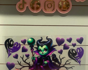 Cartoon Villainess uvdtf will fit 16oz or 20oz  uvdtf cup wrap ready to press | horned villainess with wings| black crow uvdtf cup wrap