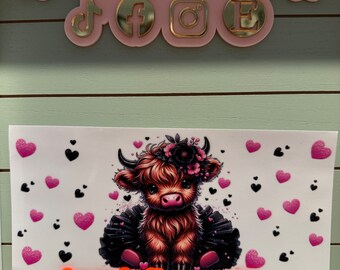 UV DTF  Ready to Apply| Highland Ballerina tutu pink/ black hearts uvdtf wrap | Permanent decal | No heat needed | Waterproof material
