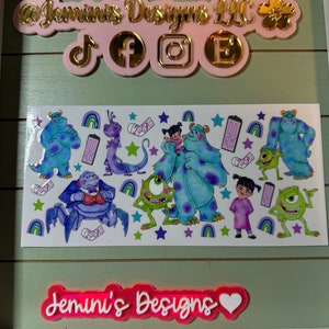 UV DTF  Ready to Apply| Boo, monster friends| cartoon uvdtf wrap | Permanent decal | No heat needed | Waterproof material