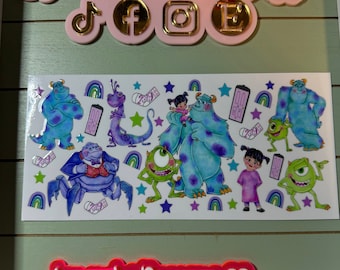 UV DTF  Ready to Apply| Boo, monster friends| cartoon uvdtf wrap | Permanent decal | No heat needed | Waterproof material