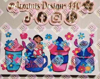 UV DTF 16 oz Glass can Ready to press|  blue alien & little girl Hawaiian| uvdtf wrap | Permanent decal | No heat needed | Waterproof