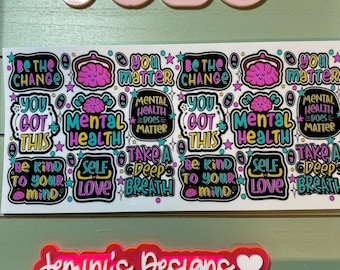 UV DTF 16 oz Glass can Ready to Apply | Self love | mental health    | uvdtf wrap | Permanent decal | No heat needed | Waterproof material