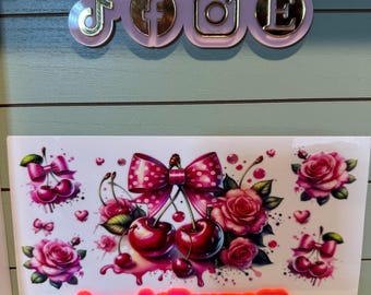 Coquette cherries and bows, roses, pink uvdtf  | uvdtf wrap | Permanent decal | No heat needed | Waterproof