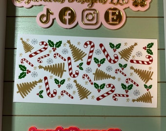 UV DTF 16 oz Glass can Ready to press|  Candy cane's Christmas  tree| uvdtf wrap | Permanent decal | No heat needed | Waterproof
