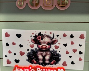 UV DTF  Ready to Apply| Highland Ballerina tutu tan/ black hearts uvdtf wrap | Permanent decal | No heat needed | Waterproof material