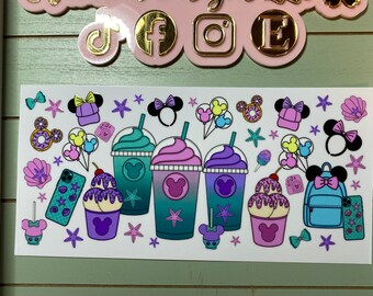UV DTF 16 oz Glass can Ready to press|  Girl Mouse Ears| coffee   | uvdtf wrap | Permanent decal | No heat needed | Waterproof