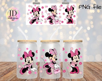 Giirl mouse 16oz cup wrap PNG/ digital file / girl mouse polka dot dress png cup wrap/transparent png file for glass cans