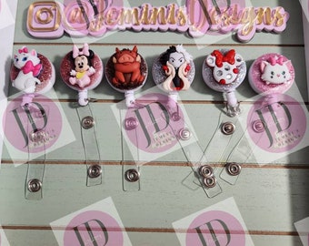 Ready to Ship Adorable character Badge reel/ glitter badge reel /villain /mouse/cat/mouse head/car face