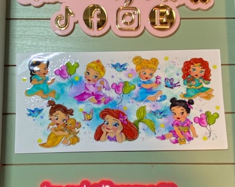 UV DTF 16 oz Glass can Ready to press|  Princess Babies uvdtf  | uvdtf wrap | Permanent decal | No heat needed | Waterproof
