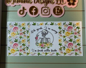 UV DTF 16 oz Glass can Ready to press|  Skull zero fucks flowers | uvdtf wrap | Permanent decal | No heat needed | Waterproof