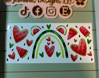 UV DTF 16 or 20 oz Glass can Ready to Apply | watermelon hearts | uvdtf wrap | Permanent decal | No heat needed | Waterproof material