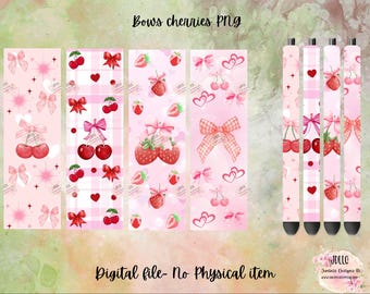 Coquette bows, cherries PNG file design for pen wraps/cherries and bows/ adjustable size for different pens/PNG Digital file- 4 designs