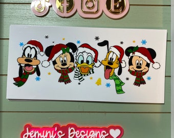 UV DTF 16 oz Glass can Ready to press|  Girl Mouse friends Christmas   | uvdtf wrap | Permanent decal | No heat needed | Waterproof