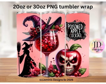 Poisoned Apple halloween PNG file design for tumbler sublimation. Halloween poison apple fits 20 or 30 oz tumblers.  PNG Digital file