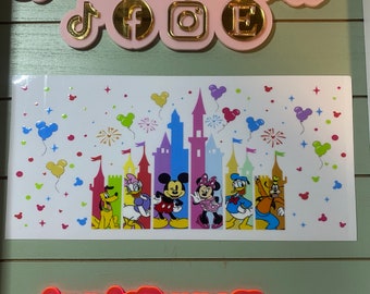 UV DTF 16 oz Glass can Ready to press|  Girl Mouse, Castle , and  friends| uvdtf wrap | Permanent decal | No heat needed | Waterproof