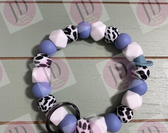 Beaded Bangle Cowboy hat blue and white Keychain/beaded Bangle for her blue cowboy wristlet Bangle bracelet