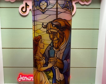 Frosted 25oz glass tumbler/Sublimated Beauty & Beadt glass drink cup/ Vibrant colors/ bamboo lid