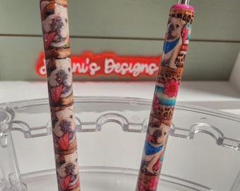 English bulldog pen wrap Glitter pen, pen wrap with Lots of vibrant colors sparkle.  English bulldog face and body pen Gorgeous glitter pen