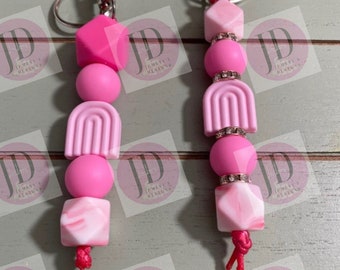 Ready to Ship Adorable pink rainbow beaded Keychain/beaded mini Keychain & pink rainbow dangle Keychain