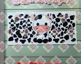 UV DTF 16 oz Glass can Ready to Apply| Adorable cow | uvdtf wrap | Permanent decal | No heat needed | Waterproof material