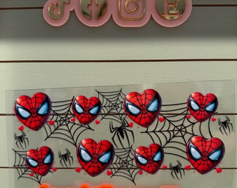 Super hero arachnid guy hearts and icon|  uvdtf cup wrap ready to press | waterproof | no heat needed| colorful hero uvdtf cup wrap