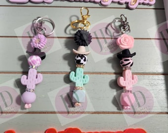 Ready to Ship Adorable cactus and cowboy hat beaded Keychain/beaded mini Keychain & cactus /cowboy hat dangle Keychain