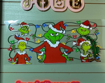 UV DTF 16 oz Glass can Ready to press|  Mean one| Mean guy Christmas lights  | uvdtf wrap | Permanent decal | No heat needed | Waterproof