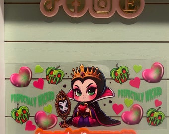 Cartoon evil queen uvdtf fits 16oz *mis spelled *uvdtf cup wrap ready to press | villainess poison apple/ evil sorceress | uvdtf cup wrap