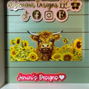UV DTF 16 oz Glass can Ready to Apply| Highland cow & sunflower uvdtf wrap | Permanent decal | No heat needed | Waterproof material