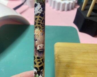 Highland cow & Sunflower cowhide pen wrap Glitter pen, pen wrap with Lots of vibrant colors sparkle.   Gorgeous glitter pen