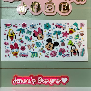 UV DTF 16 oz Glass can Ready to press|  Girl Mouse Ears| summer   | uvdtf wrap | Permanent decal | No heat needed | Waterproof
