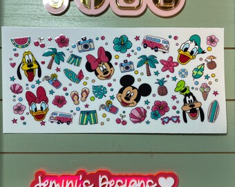 UV DTF 16 oz Glass can Ready to press|  Girl Mouse Ears| summer   | uvdtf wrap | Permanent decal | No heat needed | Waterproof