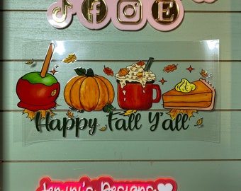 UV DTF 16 oz Glass can Ready to press|  Pumpkin fall/ happy fall yall apple | uvdtf wrap | Permanent decal | No heat needed | Waterproof