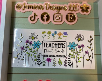 UV DTF 16 oz Glass can Ready to Apply| Teacher  plant seeds flower| uvdtf wrap | Permanent decal | No heat needed | Waterproof material